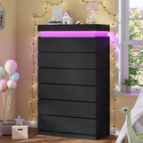 HAUOMS Tall 6 Drawer Dresser with LED Light, Black Modern Chest of Drawers for Bedroom,Closet Dressers with Drawers for Living Room, Entryway, Hallway HAUOMS