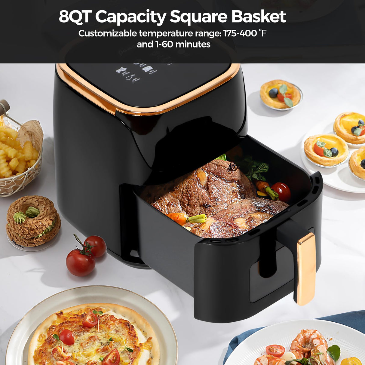 Panana 8QT Large Air Fryer Compact, 8 Preset Menus Airfryer, One-Touch Digital Control Presets, Touchscreen Display, Dishwasher Safe, Nonstick, Fit for Family (Black) Panana