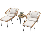 DWVO Patio Furniture Set, 5 Pieces Wicker Outdoor Patio Bistro Set with Ottomans Footrest and Side Table for Porch Balcony Yard Garden Backyard Poolside, Beige DWVO