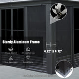 Domi 12x15FT Sunroom, Four Season Solarium with Galvanized Steel Hardtop, Aluminum Frame, 4 Sliding Doors, Movable PVC Screen Walls, All Weather Outdoor Pavilion for Patio, Deck, Backyard, Grey domi outdoor living