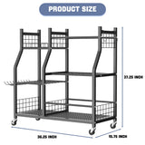 WALMANN Garden Tool Organizer with Wheels for Garage, Large Storage Capacity, Rakes/Shovels/Yard Tools Storage Stand for Shed, Garden, Indoor/Outdoor Long-Handled Tools Rolling Cart WALMANN