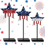 DoubleFill 3 Pieces Patriotic Decorations Memorial Day Wooden Star Tabletop Decor 4th of July Red White and Blue Star Sign for Independence Day Tiered Tray Table Home Decor DoubleFill