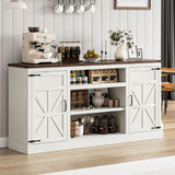 XVD 66" Farmhouse Coffee Bar with Charging Station, Sideboard Buffet with Large Storage, Wood Storage Cabinet with Adjustable Shelves for Kitchen, Living Room, Rustic White XVD