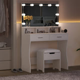 Vabches Makeup Vanity with Lighted Mirror & Power Outlet, White Vanity Set Vanity Desk, Clearance Makeup Vanity 3 Lighting Colors, Brightness Adjustable, 31.5in(W) Vabches