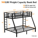 Bellemave Metal Bunk Bed Twin XL Over Queen with Ladder ＆ Full-Length Guardrails, Heavy Duty Bunk Bed Frame with Sturdy Slats, Twin XL Over Queen Bunk Beds, Noise Free, No Box Spring Needed, Black Bellemave
