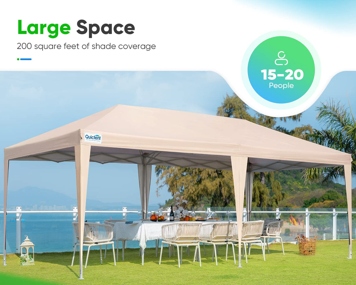 Quictent 10x20ft Pop up Canopy Tent Party Tent Outdoor Event Gazebo Waterproof with Roller Bag(Beige) Quictent