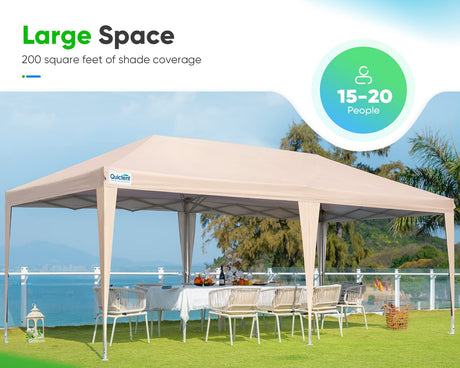 Quictent 10x20ft Pop up Canopy Tent Party Tent Outdoor Event Gazebo Waterproof with Roller Bag(Beige) Quictent