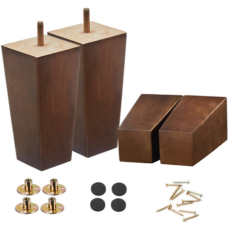 Wood Furniture Legs 6 inch Sofa Legs Pack of 4,Couch Legs Square Brown,Mid century desk legs,Sofa replacement parts, For Dresser legs Sideboard Recliner couch Circle chair Couch riser Coffee Table SHANJUE