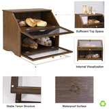 HOMEKOKO Double Layer Large Bread Box for Kitchen Counter, Wooden Large Capacity Bread Storage Bin (Brown) HOMEKOKO