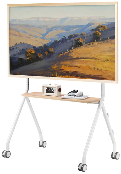 ECOTINY Easel Rolling TV Stand for 49-80 Inch TV Screen up to 110 LBS, Portable TV Stand with Wheels, Height Adjustable TV Stand Cart for Business, Office, School, Home, White