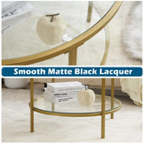 VINGLI Glass Coffee Table, 25.6" Round Champagne Gold Coffee Tables for Living Room, 2-Tier Glass Top Coffee Table with Storage Clear Coffee Table, Simple & Modern Center Table for Small Space VINGLI