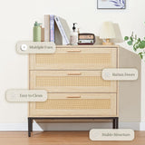 CCF Rattan Dresser 3 Drawer Dresser for Bedroom Mid Century Modern Dresser Natural Rattan Chest of Drawer Light Wood Dresser Boho Dressers for Entryway,Bedroom,Living Room,，Hallway，31.5'*31.5'*15' CCF