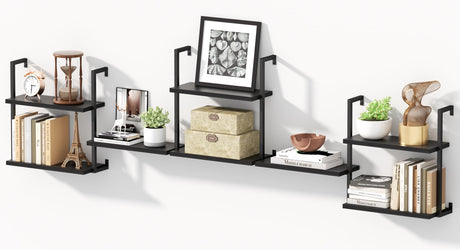 DEMEGA Wall Mounted Bookshelves, 80″ Floating Shelves for Wall, 8-Tier Wooden Hanging Bookshelf, Easy Installation Book Organizer for Home Office, Living Room, and Bedroom DEMEGA