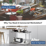 Waterjoy 48" x 30" Stainless Steel Table with Adjustable Shelf for Prep & Workstations Commercial Heavy Duty worktables WATERJOY