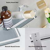 VOLPONE Glass Shelf for Bathroom 15.7 in Bathroom Shelves with Towel Bar Tempered Glass Shelves with 4 Removable Hooks for Wall（2 Tier） VOLPONE