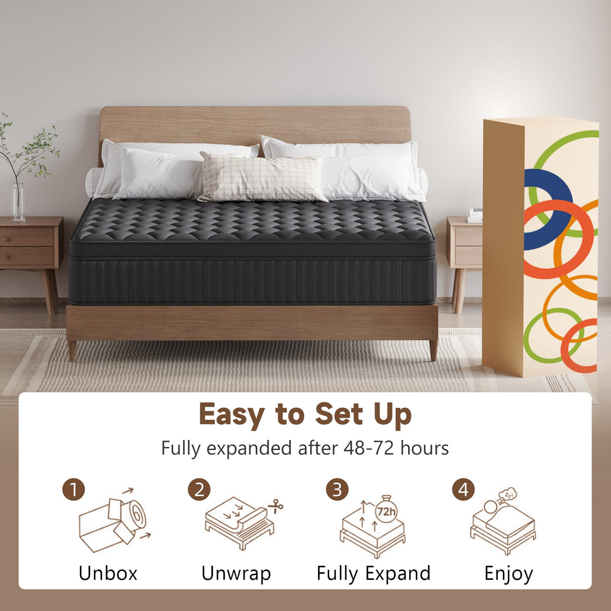 VERHOPE Queen Mattress, 14 Inch Queen Medium Firm Hybrid Mattress in a Box, Individual Pocket Spring for Pressure Relief & Motion Isolation, Reinforced Edge Support, CertiPUR-US Certified VERHOPE