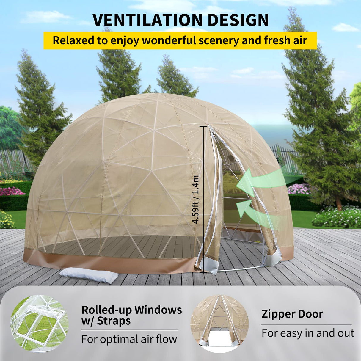 VEVOR 9.5FT Garden Dome Bubble Tent, Upgraded Geodesic Dome Greenhouse with Transparent TPU Cover and Polyester Gauze, Waterproof Garden Dome House Suitable for Patio and Dining Places VEVOR
