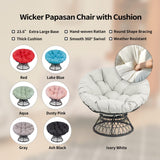 Hubhalsun 360° Swivel Papasan Chair - 350lbs Capacity Indoor/Outdoor Wicker Lounge Chair with Thick Cushion, Modern Accent Chair for Living Room, Bedroom, Patio Hubhalsun