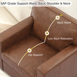 HXZDZ 66" PU Faux Leather Couch, Mid-Century Modern Loveseat Sofa with Solid Wood Legs for Living Room, Bedroom, Office, Brown HXZDZ