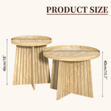 Round Nesting Coffee Table,Set of 2 Round Coffee Tables Living Room,Wood Fluted Coffee Table Set,Modern Small Coffee Table,Coffee Table Sofa Side Table for Living Room Bedroom Home Office (Oak) Mxtxmy