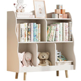 Treocho Kids Bookshelf and Toy Storage Orangizer, 3-Tier Wooden Children's Bookcase with Curve Design, 5 Cubbies Toy Storage Cabinet Display with Legs for Children's Room, Playroom, School, White Treocho