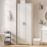 Teekyooly 70" Tall Storage Pantry Cabinet, Bathroom Floor Organizer Storage Cabinet with 2 Doors and 6 Adjustable Shelves, Standing Utility Cabinet for Dining Room, Food Storage and Kitchen, White Teekyooly