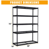 FinerFurnis Heavy Duty 5-Tier Garage Shelving Unit 2500 Lbs Capacity Adjustable Metal Storage Shelves Industrial Utility Rack 48x18x72 Inch Durable and Storage Solution for Garage and Workshop FinerFurnis