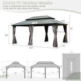 12' X 18' Hardtop Gazebo, Aluminum Metal Gazebo with Galvanized Steel Double Roof Canopy, Curtain and Netting, Permanent Gazebo Pavilion for Patio, Backyard, Deck, Lawn GOWE