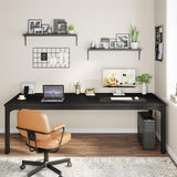 LITTLE TREE 78.7 Inches Extra Long Two Person Office Desk,Double Workstation for Home Office,Black LITTLE TREE