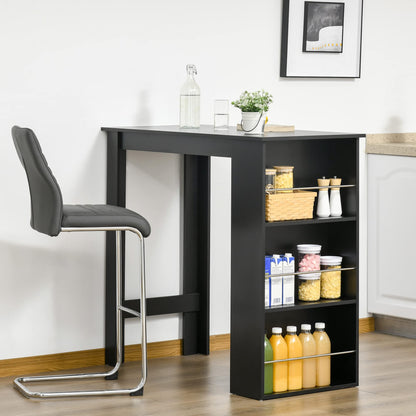 HOMCOM Stylish Black Bar Table with 3-Tier Storage Shelves for Kitchen and Dining Spaces