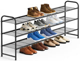 KEETDY 3-Tier Long Shoe Rack for Closet Metal Shoe Organizer for Entryway, Wide Stackable Shoe Storage Shelf with Sturdy Wire Grid for Closet Floor, Bedroom, Black KEETDY
