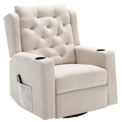 linting 330lbs Oversized Swivel Rocker Recliner Chairs Wide Seat Heavy Duty Fabric Reclining Chair, Plus Size Tufted Manual Rocking Glider Chair Recliners for Nursery, Beige