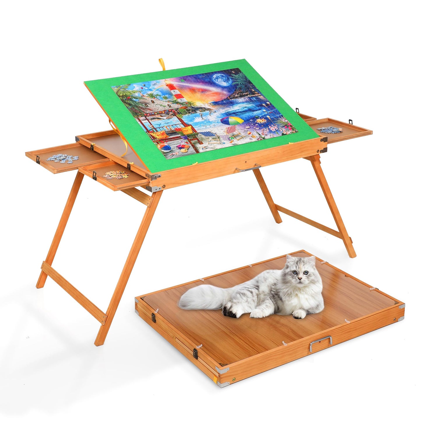 Puzzle Board Table 1500 Piece Puzzle for Adults with Storage Shelf Portable Puzzle Tables Tilting Foldable Jigsaw Puzzle Table - WoodArtSupply