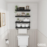 QEEIG Bathroom Floating Shelves Over Toilet - Wall Mounted Shelf Toilet Paper Storage Farmhouse 16 inch Set of 3, Black (027-40B3) QEEIG