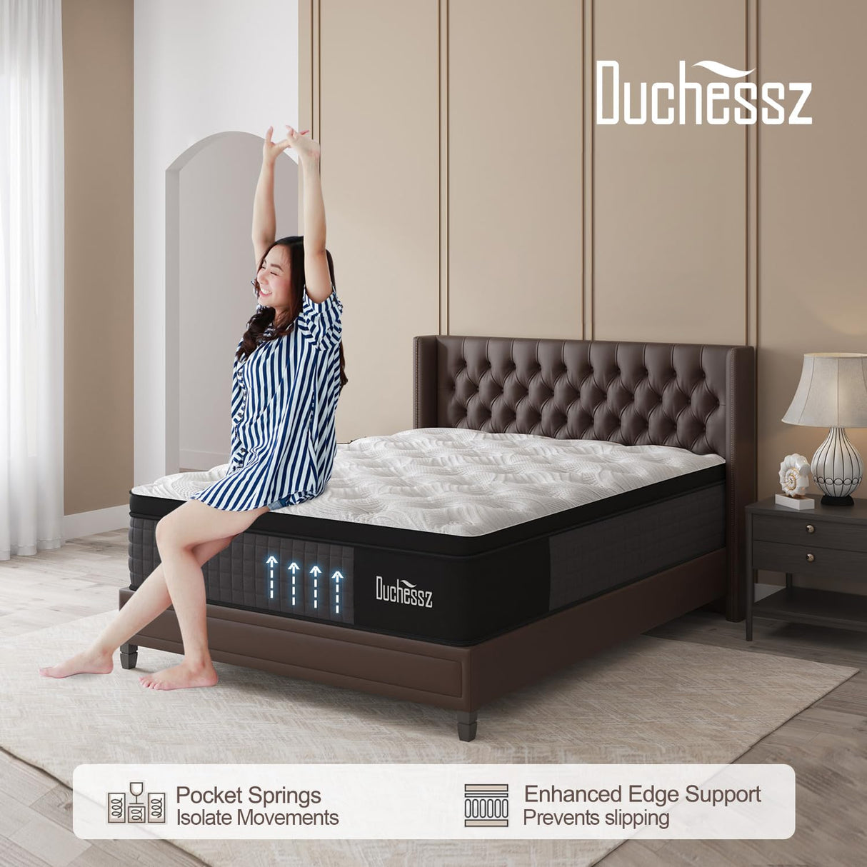 Duchessz King Mattress, 12 Inch Hybrid Mattresses with Gel Memory Foam and Individually Pocket Innerspring Mattresses Medium Firm for Motion Isolation, Edge Support, 100 Night Trial Black & White Duchessz