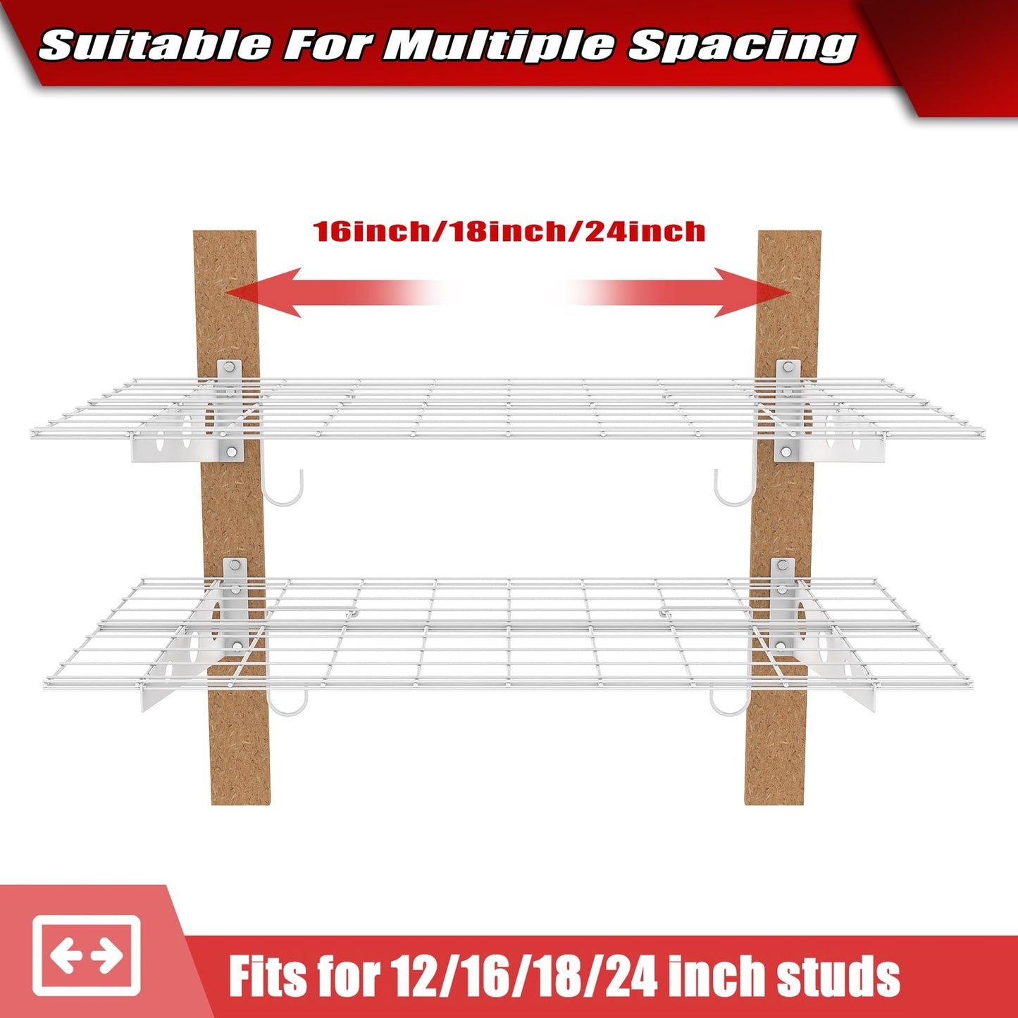 WALMANN 2 Pack Garage Wall Shelves, 2 x 4 ft/24 * 48 inch Wall Mounted Storage Shelves for Garage Heavy Duty Wall Shelving, Holds Up to 220 Lbs(White)