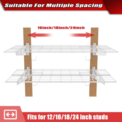 WALMANN 2 Pack Garage Wall Shelves, 2 x 4 ft/24 * 48 inch Wall Mounted Storage Shelves for Garage Heavy Duty Wall Shelving, Holds Up to 220 Lbs(White)