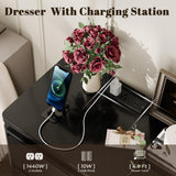 9 Drawer Dresser for Bedroom, 63" Long Black Chest of Drawers with Charging Station & LED Lights, Curved Anti-Collision Design,Wooden Closet Storage Cabinet,Modern Dresser TV Stand with Deep Drawers Gyfimoie