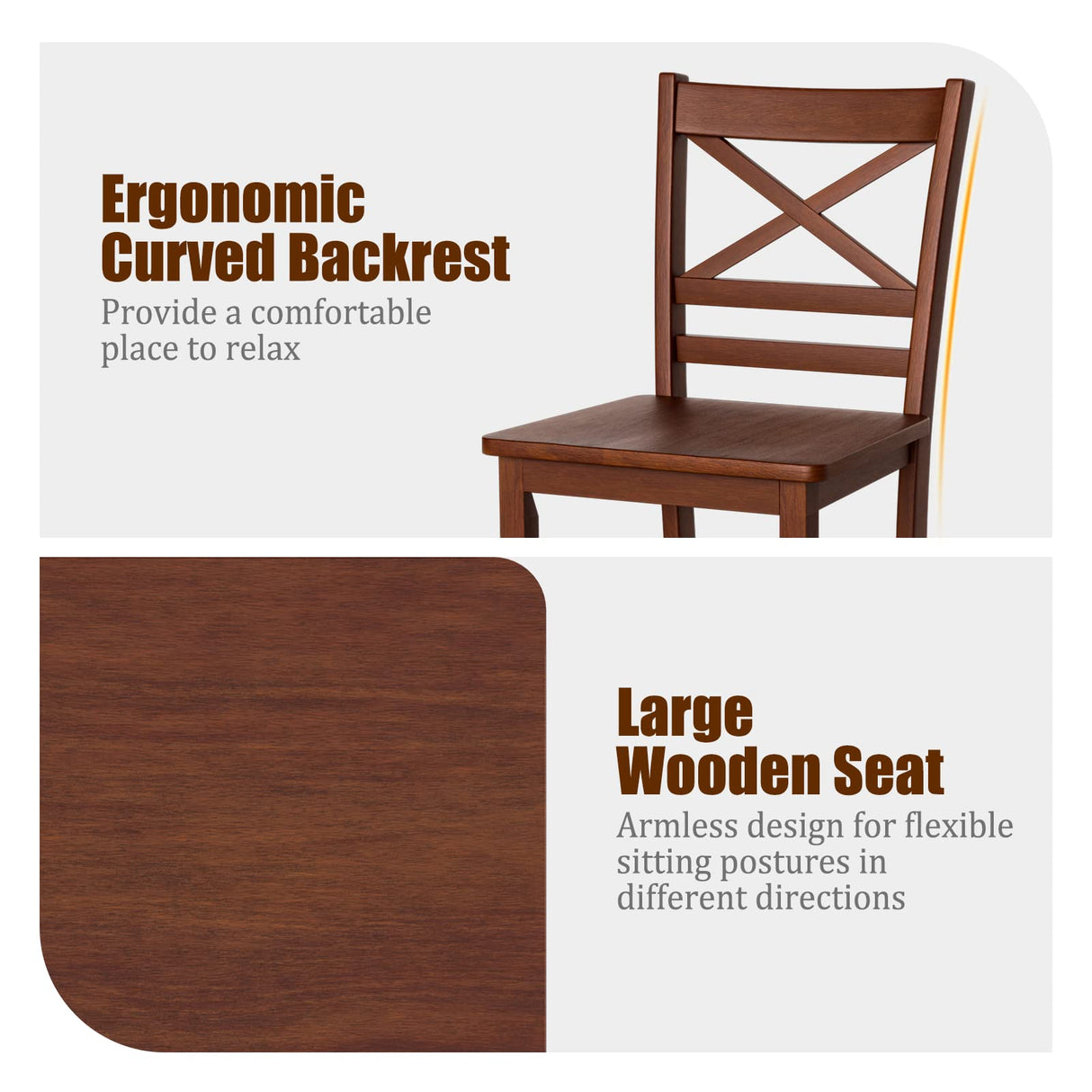 COSTWAY Bar Stools Set of 2, 25'' Antique Kitchen Counter Height Chairs with Wooden X-Shaped Backrest & Rubber Wood Legs, Suitable for Home, Cafe COSTWAY