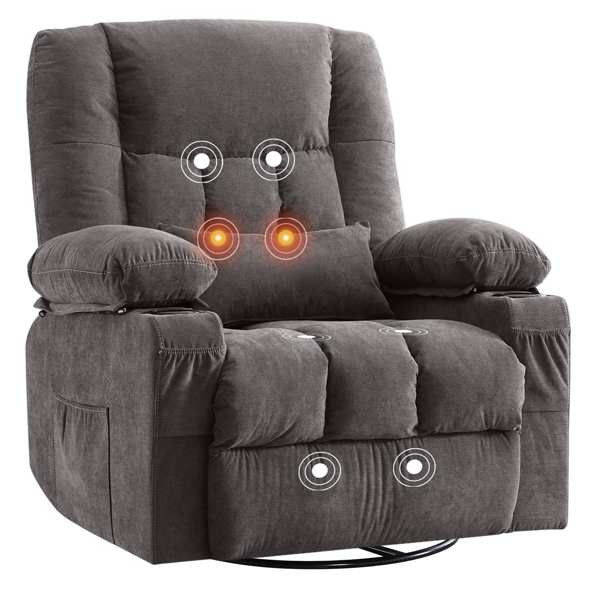 BOSMILLER Massage Swivel Rocker Recliner Chair with Vibration Massage and Heat Ergonomic Lounge Chair for Living Room with Rocking Function and Side Pocket, 2 Cup Holders, USB Charge Port BOSMILLER
