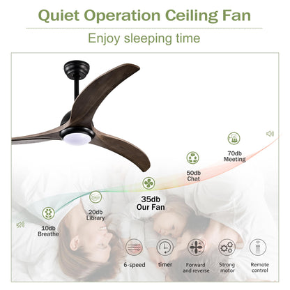 Shaical 52" Ceiling Fan with Lights and Remote Control, Modern Solid Wood Ceiling Fan, Reversible DC Motor 6 Speed 3 Blades Quiet Ceiling Fans for Bedroom, Living Room, Patio