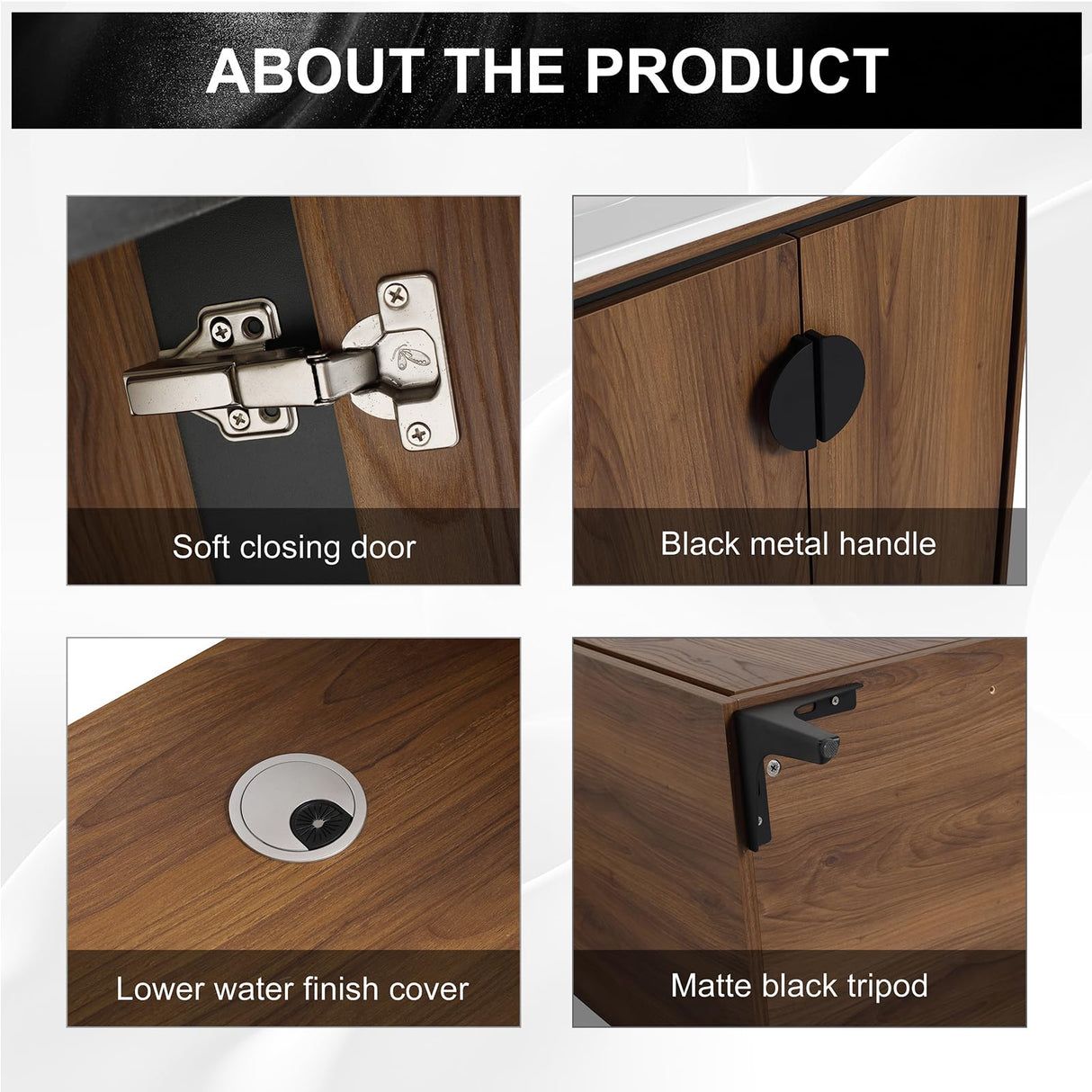 Modern 30-Inch Free Standing Bathroom Vanity Base with 2 Doors - Brown Storage Cabinet Generic