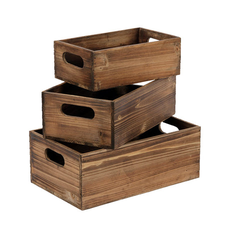 Sintosin Farmhouse Wood Crate Box Set of 3, Distressed Wooden Crates for Display, Decorative Wood Storage Bins, Rustic Wooden Basket with Side Handles, Home Container Decor for Living Room Outdoor Sintosin