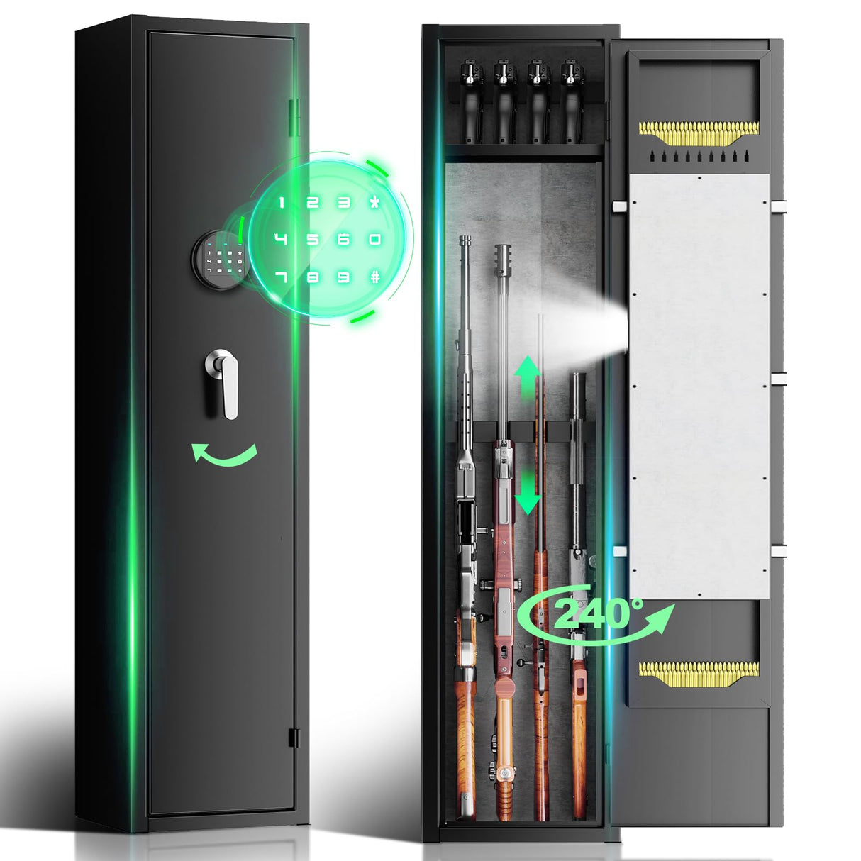 Yiosotne 3-4 Digital Long Gun Safe for Rifle and Shotguns(with/Without Scope), Quick Access Rifle Safe for Home Rifle and Pistols with Alarm&Mute Mode,Gun Cabinet with Adjustable Gun Rack Yiosotne