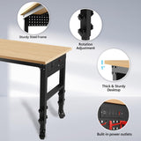 Adjustable Workbench, 72"×24" Garage Worktable with Power Outlet & Universal Wheels, Lift Height 30"-39", Heavy Duty 2000 LBS Load Capacity Hardwood Workbench Suitable for Workshop, Office, Garage CuisinSmart