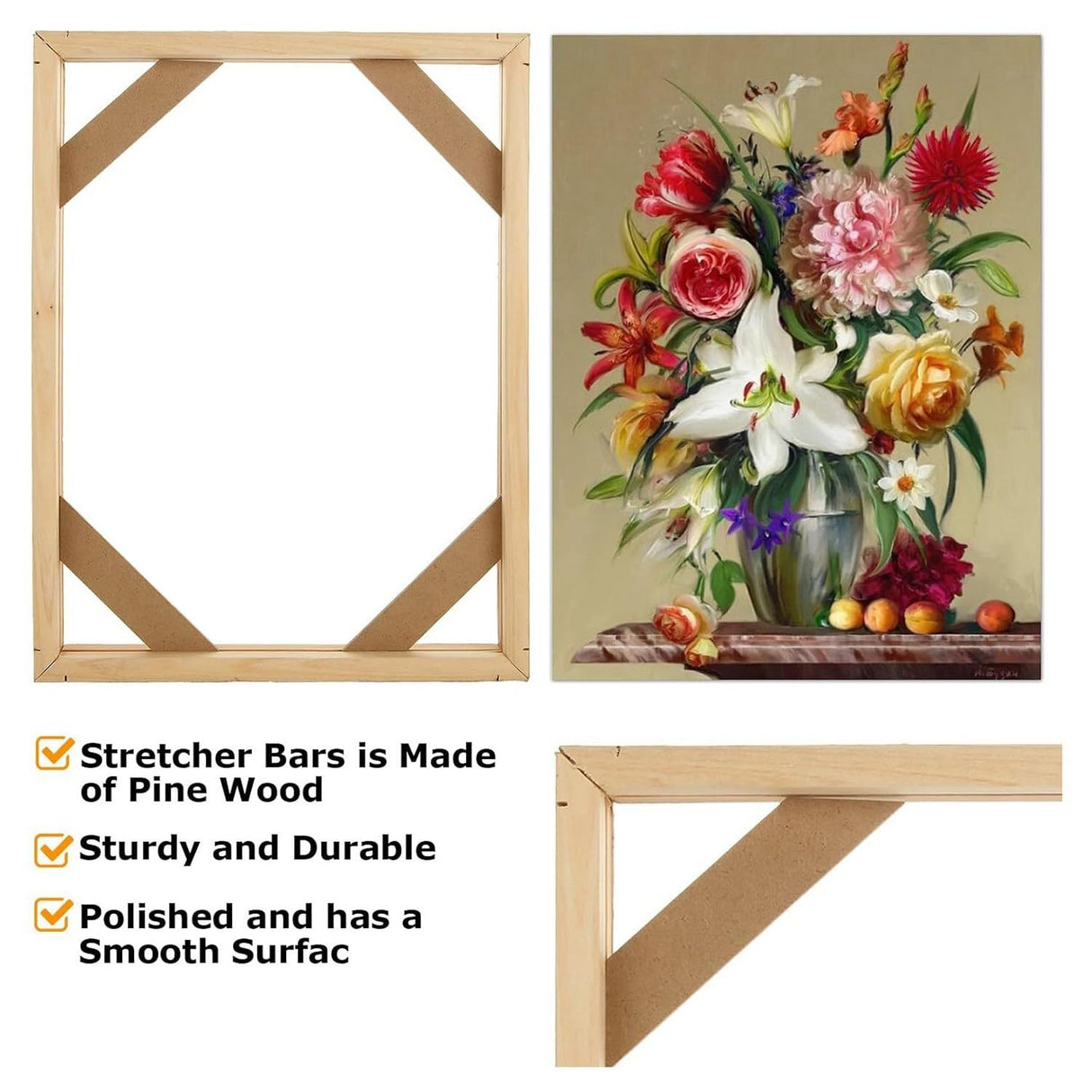Kqcibz 2 Set DIY Solid Wood Canvas Frame Kit, 16X20 Inch Canvas Frame Stretcher Bars Wood for Oil Paintings, Prints and Posters Easy Install Kqcibz