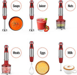 KOIOS 5-in-1 Hand Immersion Blender, 1000W 12 Speed Handheld Blender, Copper Motor Stainless Steel Blade Stick Blender,600ml Mixing Beaker,500ml Food Processor, Whisk, Milk Frother, BPA-Free, Red KOIOS