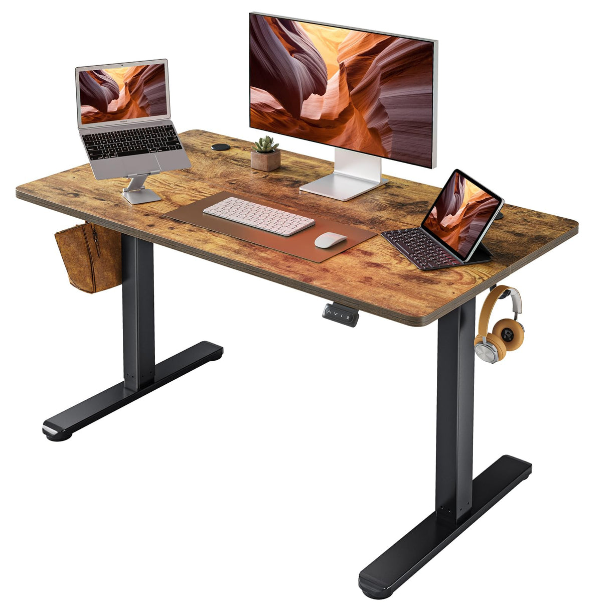 FEZIBO Electric Standing Desk Adjustable Height, 40 x 24 Inch Sit and Stand Desk, Home Office Desk, Ergonomic Workstation Computer Desk, Rustic Brown FEZIBO