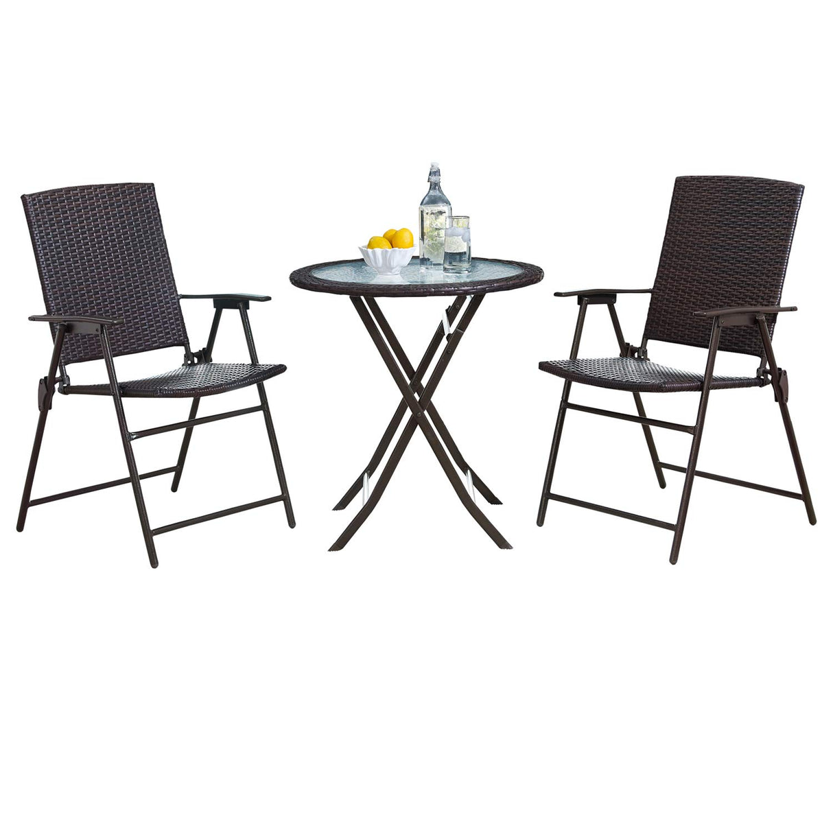 PDTXCLS TOMENGBEIAABBCC Rimba Outdoor 3 Pieces Wicker Folding Bistro Set, Balcony Table and Chairs Sets, Garden Backyard Furniture Rimba