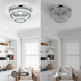 RHEAFON 9.8 Inch Mini Chandelier Light Fixture Round LED Crystal Ceiling Light Flush Mount Crystal Chandeliers for Bedroom Kitchen Foyer Closet Hallway Light, 6500K Cool White RHEAFON